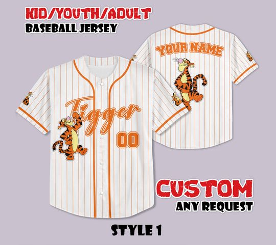 Discover Custom Winnie the Pooh Tigger Baseball Jersey, Disneyland Baseball Shirt, Personalized Disneyland Winnie Pooh Tigger Jersey, Birthday Gifts