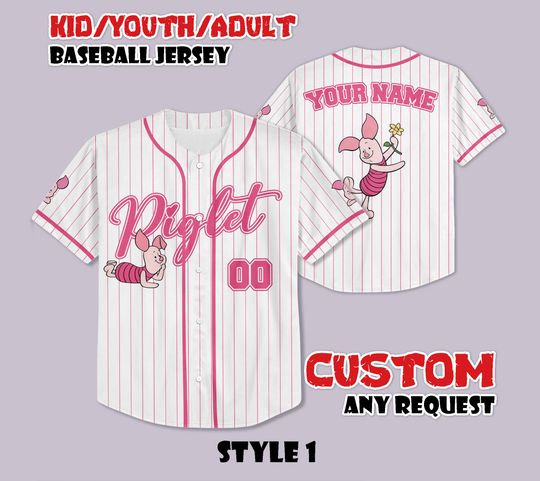 Discover Custom Piglet Winnie the Pooh Baseball Jersey, Disneyland Baseball Shirt, Personalized Disney Piglet Jersey Shirt, Gift for Disney Fans