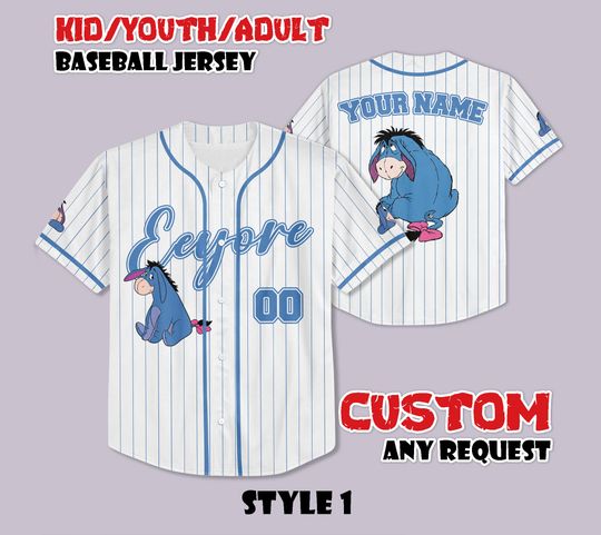 Discover Custom Eeyore Winnie the Pooh Baseball Jersey, Disneyland Baseball Shirt, Personalized Disney Eeyore Jersey Shirt, Gift for Disney Fans