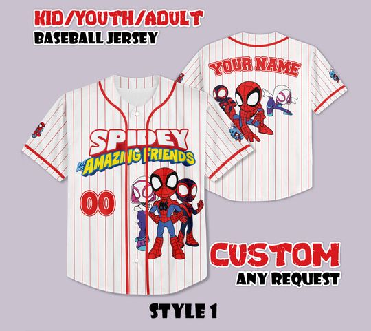 Discover Custom Spidey And His Amazing Friends Cute Baseball Jersey, Disney Baseball Jersey, Spider Verse Baseball Jersey Team, Superhero Shirt