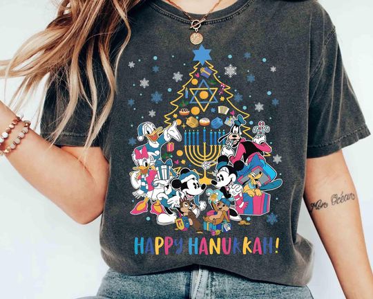 Discover Mickey & Friends Happy Hanukkah T-Shirt, Disney Festival of Lights Tee, Disneyland Holiday Outfit