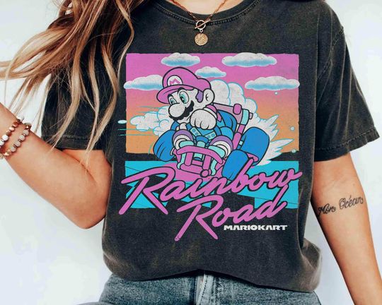 Discover Retro Super Mario Rainbow Road Pastel T-Shirt for Kids and Family