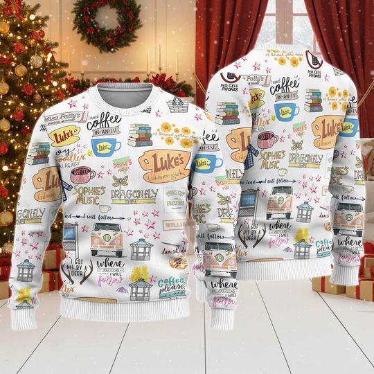 Fall Ugly Christmas Sweater, Autumn Season Xmas Sweater, Coffee Sweater Women, Gift For Her