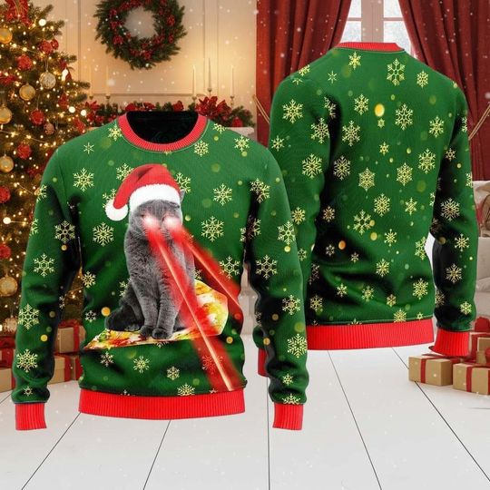 Discover Cat Ugly Christmas Sweater, Cat Laser Eyes Sweater, Funny Xmas Holiday Gift