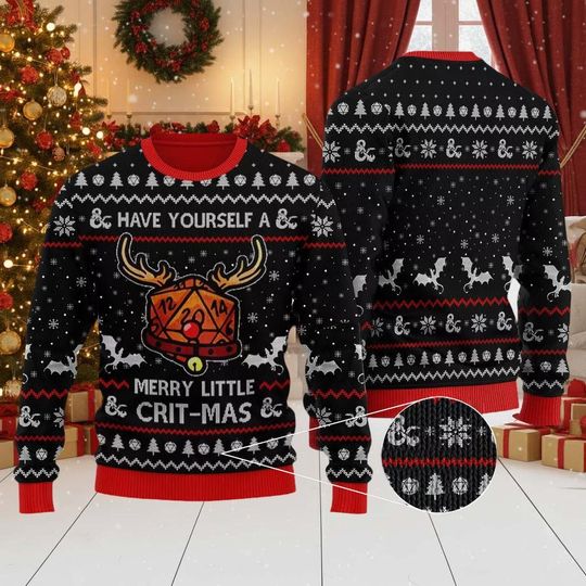 DnD Christmas Ugly Sweater, Dungeon Master Xmas Sweater,  Dungeons And Dragons Ugly Sweater, DnD Dice Xmas Shirt, Xmas Gift