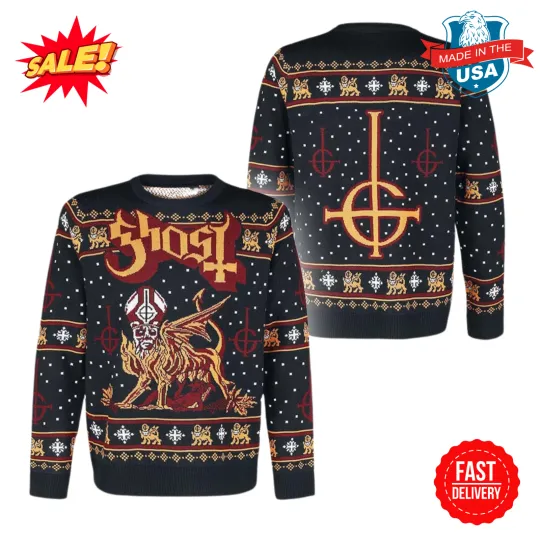 Ghost Band Papa Emeritus Chimera With Satanic Cross Logo Ugly Sweater