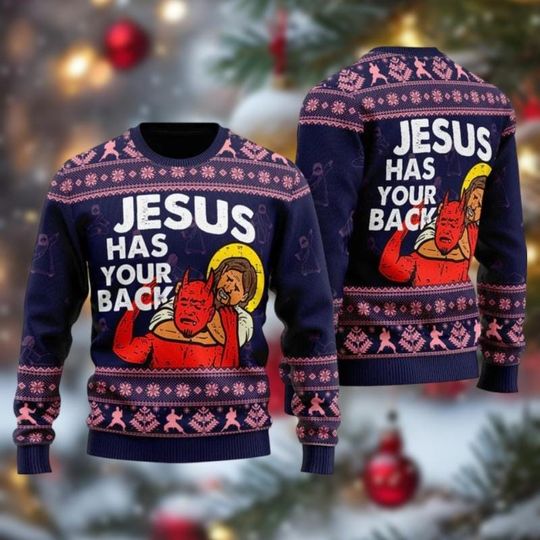 Funny Jesus Christmas Ugly Sweater, Joy Christian Holiday Sweatshirt for Men and Women