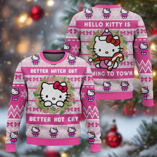 Hello Kitty Cat Christmas Ugly Sweater, Kitty Cat Xmas Sweater, Funny Cat Lover Holiday Sweater