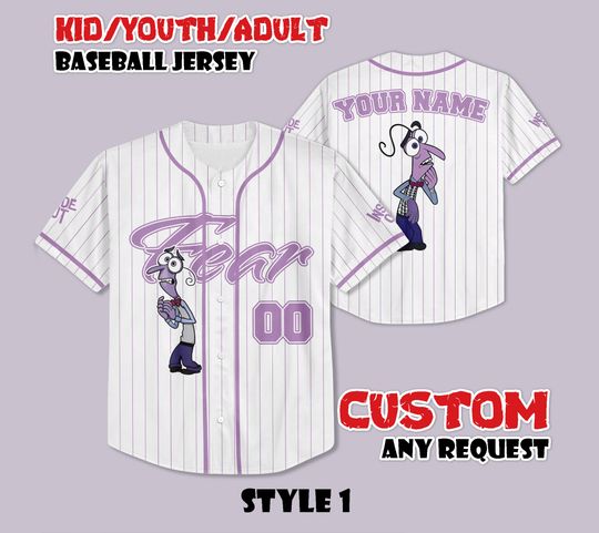 Discover Custom Inside Out Fear Baseball Jersey, Pixar Inside Out Jersey Shirt, Personalized Disney Inside Out Fear Jersey, Gift for Disney Fans