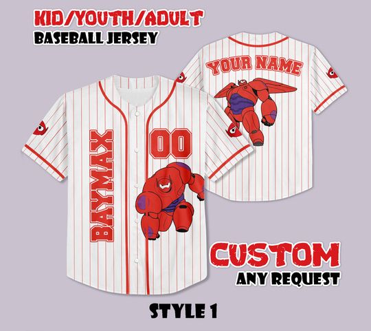 Discover Custom Baymax Baseball Jersey, Big Hero 6 Shirt, Personalized Disney Baymax Jersey, Hiro Hamada Team Tee, Gift for Disney Fans