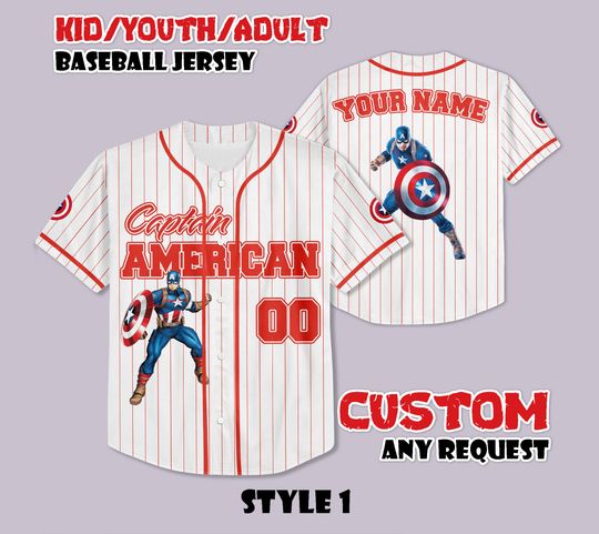 Custom Captain America Baseball Jersey, Avengers Baseball Shirt, Personalized Marvel Baseball Jersey, Avengers Fan Gift, Birthday Gift