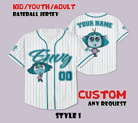 Discover Custom Inside Out Envy Baseball Jersey, Pixar Inside Out Jersey Shirt, Personalized Disney Inside Out Envy Jersey, Gift for Disney Fans