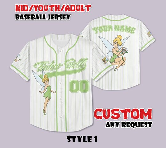Discover Custom Tinker Bell Baseball Jersey, Disney Princess Shirt, Personalized Disney Tinker Bell Baseball Jersey, Disney Fan Gifts, Birthday Gifts