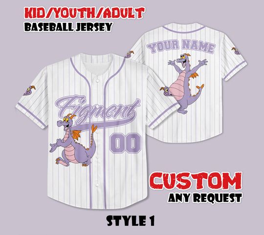 Discover Custom Figment Baseball Jersey, Disneyland Baseball Shirt, Personalized Disney Figment Little Spark, Disney Park Gift, Birthday Gifts