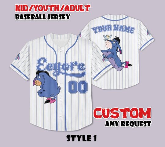 Discover Custom Eeyore Winnie the Pooh Baseball Jersey, Disneyland Baseball Shirt, Personalized Disney Eeyore Jersey Shirt, Gift for Disney Fans
