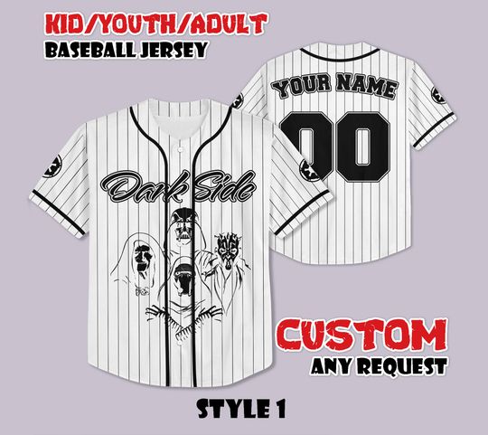 Custom Dark Side Baseball Jersey, Star Wars Baseball Shirt, Darth Vader Jersey Shirt, Galaxy's Edge Shirt, Star Wars Fan Gift, Birthday Gift