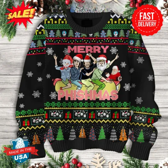 Discover Phish Band Merry Phishmas Christmas Ugly Sweater Black