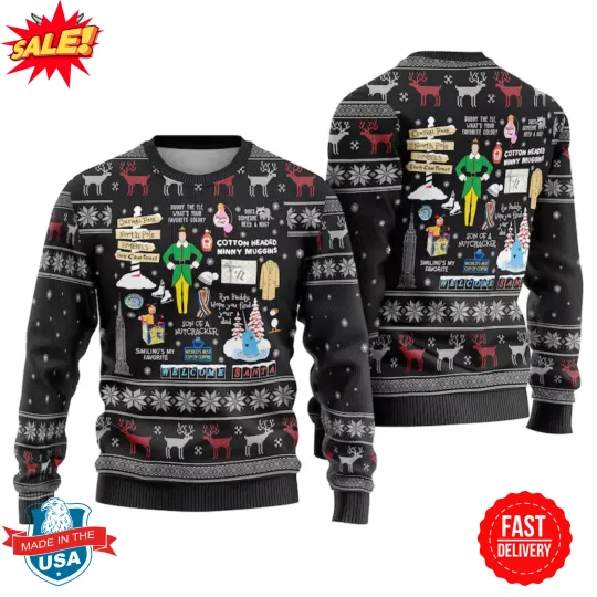 Buddy The Elf Ugly Christmas Sweater, Elf Movie Christmas Sweater S-5XL