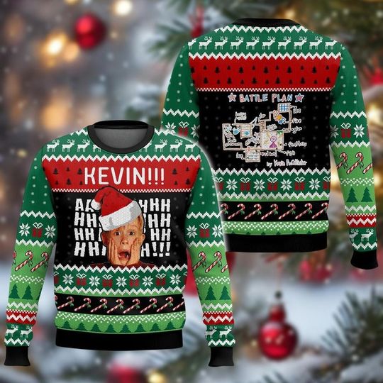 Kevin Home Alone Ugly Christmas Sweater, Holiday Movie Funny Xmas Sweatshirt for Men and Women