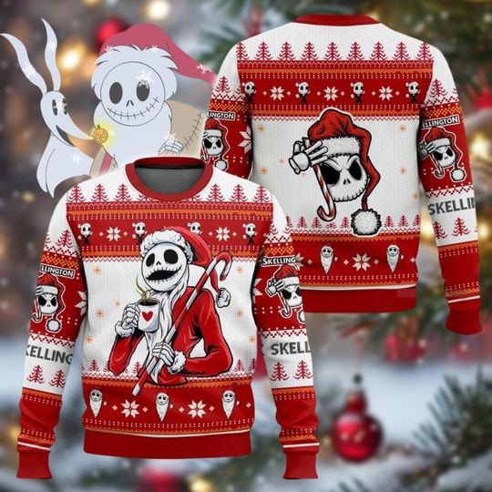 Discover Christmas Jack Skellington Coffee Ugly Sweater, Santa Skellington Sweater, Disney Nightmare Sweatshirt, Funny Skull Sweater, Xmas Gifts