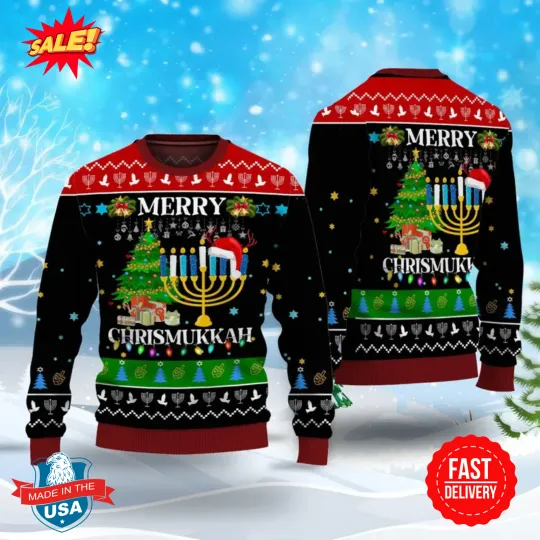 Chrismukkah Ugly Sweater Shirt, Hanukkah Christmas Jewish Sweater