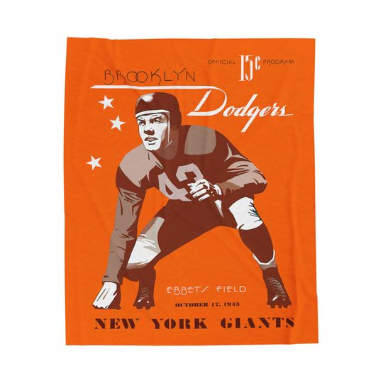 Velveteen Throw Blanket, 1943 Brooklyn Dodgers Football Program Cover, Sherpa Fleece Plush, Sports Fan Gift, Home Decor, Cozy Bedding, Couch