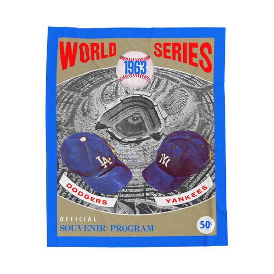 Velveteen Plush Blanket - 1963 Vintage Los Angeles Dodgers - New York Yankees World Series Program Cover, Throw Blanket, Sports Fan Gift,