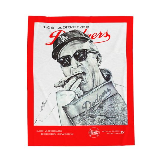 Velveteen Plush Blanket - 1962 Dodgers Baseball Hot Dog, Vintage Sports Throw, Cozy Stadium Blanket, Baseball Fan Gift, Home Decor Accent