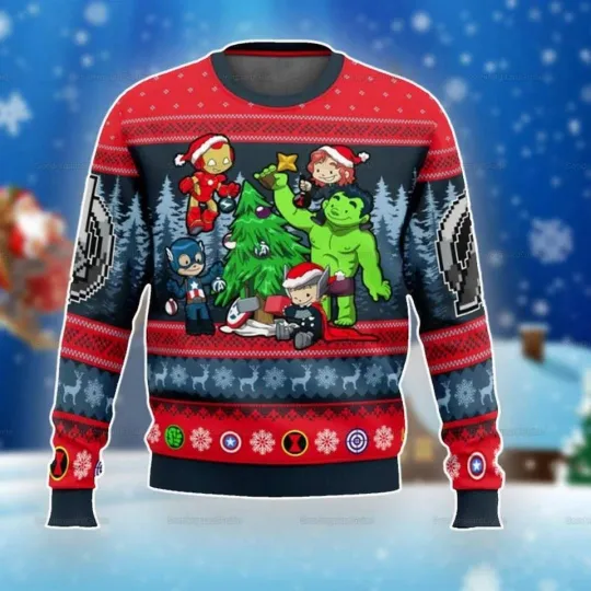 Marvel Avengers Christmas Ugly Sweater, Superhero Xmas Sweatshirt