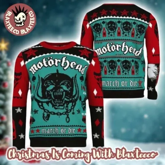 Discover Motor*head March Or Die Snaggletooth Big Logo Holiday Ugly Christmas Sweater