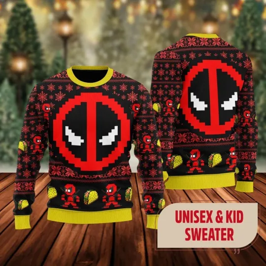 Funny Superhero Character Movie Ugly Christmas Sweater, Hero Icon Xmas Sweatshir