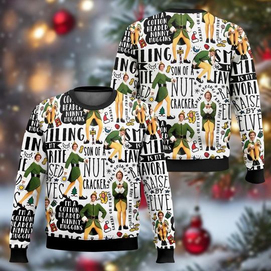 Discover Christmas Buddy Elf Ugly Sweater, Elf Movie Quote Sweater, Funny The Elf Jumper, Xmas Movie Holiday Sweater For Men Women, Xmas Gift