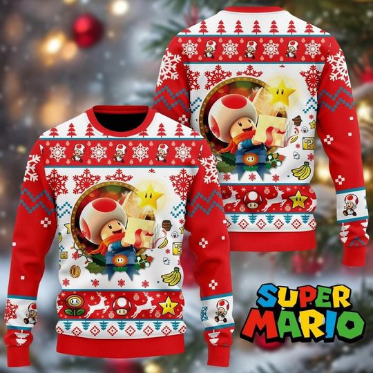 Toad Super Mario Christmas Sweater, Funny Holiday Mario Sweater for Gamers