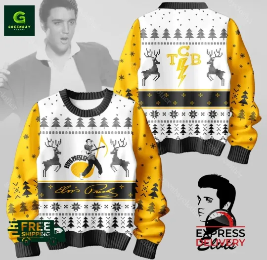 Discover Elvis Presley TCB Ugly Christmas Sweater