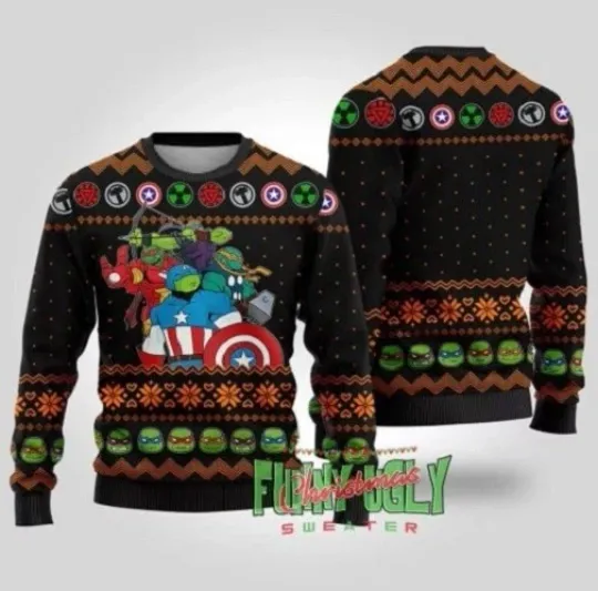 Discover Funny Ninja Turtles Marvel Ugly Christmas Sweater Black