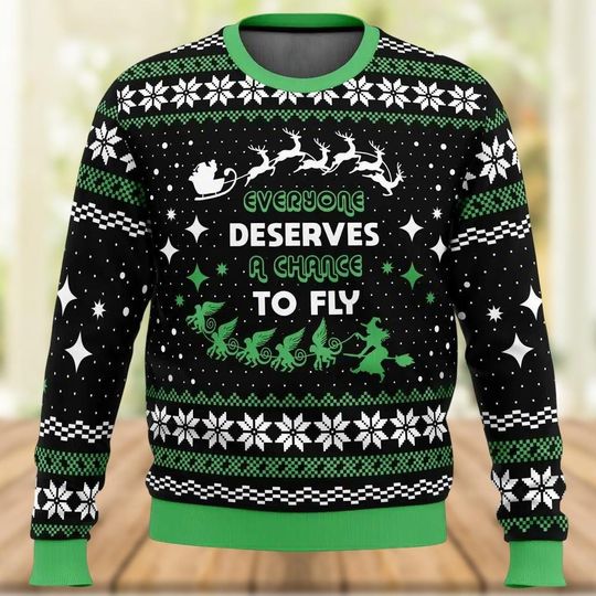 Wicked Broadway Ugly Christmas Sweater, Everyone Deserves to Fly Shirt, Wicked Movie Sweater, Elphaba Glinda, Musical Defying Gravity