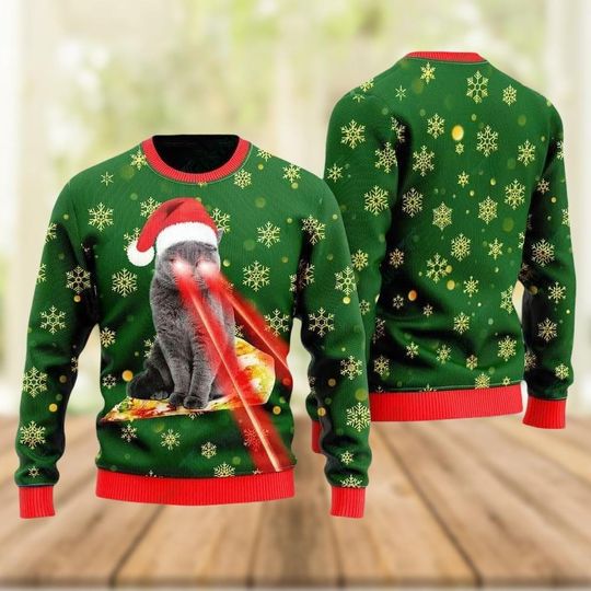 Discover Cat Laser Ugly Christmas Sweater, Christmas Cat Holiday Sweater, Pet Love Xmas Sweater, Santa Cat Christmas Sweater Funny, Holiday Gift