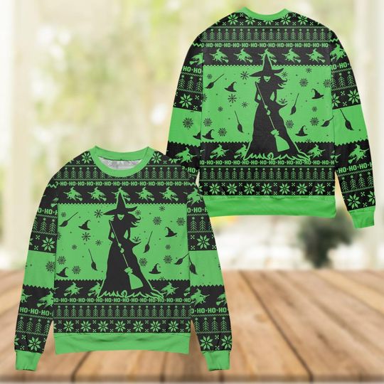 Elphaba Christmas Ugly Sweater, Wicked Movie Sweater, Wicked For Good Shirt, Defy Gravity Broomstick Magic Wand Shirt, Wicked Musical
