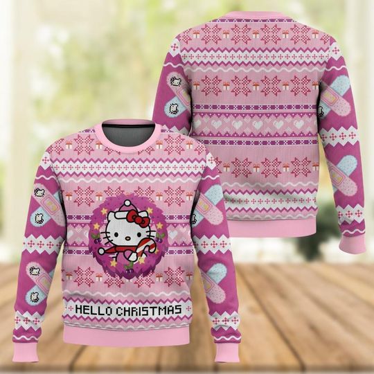 Hello Kitty Ugly Christmas Sweater, Kitty Cat Sweater, Hello Christmas Shirt, Cartoon Xmas Sweater For Women, Holiday Jumper, Xmas Gift