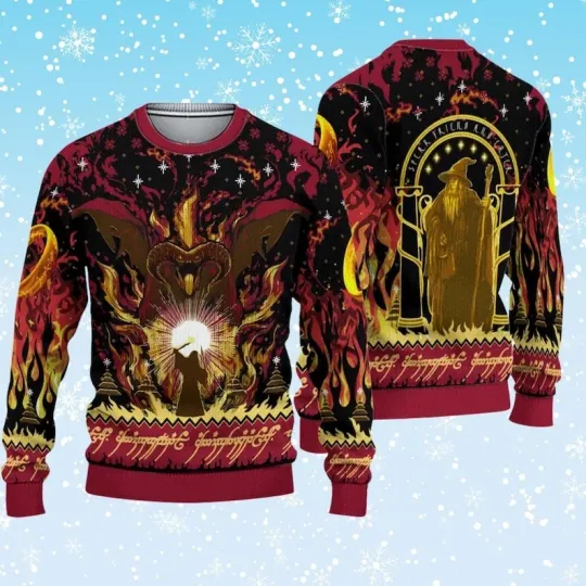 Discover Epic Fantasy Wizard vs Fire Demon Ugly Christmas Sweater, Middle Earth Inspired