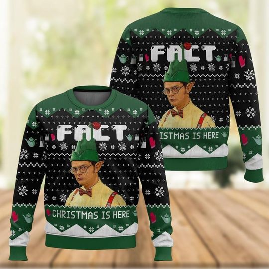 Dwight Fact The Office Tv Show Funny Ugly Christmas Sweater, Dw Schrute Michael Scott Dunder Mifflin Sweater, Schrute Farms Sweater
