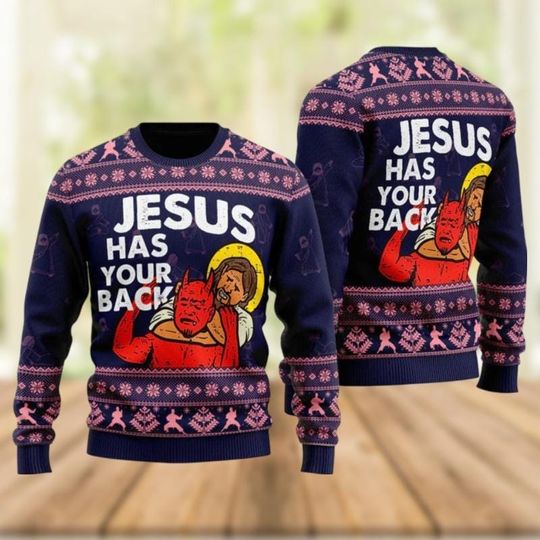 Funny Jesus Christmas Ugly Sweater, Jesus Has Your Back Sweater, Joy Christian Xmas Sweater For Men Women Kid, Happy Holiday Gifts