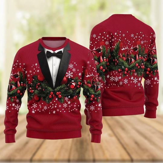 Discover Christmas Cosplay Sweater, Xmas Suit Sweater Men, Merry Christmas Shirt, Christmas Party Sweater, Holiday Sweater, Sweater Gift For Him