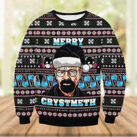 Christmas Breaking Bad Ugly Sweater, Merry Crystmeth Christmas Sweater, Vintage Movie Holiday Sweater, Xmas Gift For Women And Men Kids