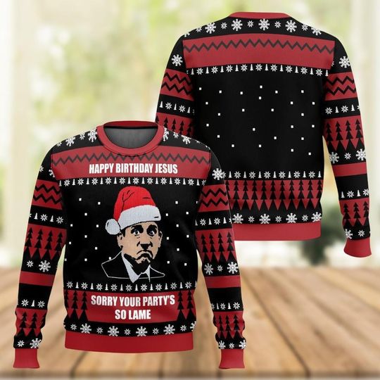 Discover The Office Sorry You Party So Lame Ugly Sweater, Michael Scott Christmas Sweater, Xmas Sweater, Funny Movie Sweater For Men Women Kid
