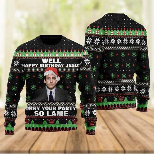 Discover Michael Scott The Office Ugly Christmas Sweater, Well Happy Birthday Jesus Sweater, The Office Movie Sweater, Michael Scott Sweater