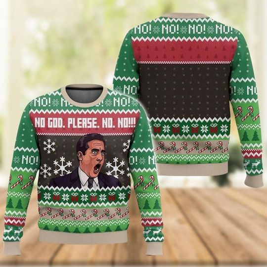 Discover No God Please No Michael Scott The Office Ugly Christmas Sweater, Happy Birthday Jesus Sweater, Tv Show Sweater, Xmas Holiday Sweater
