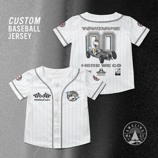 Custom Dry Bones Mario Kart Baseball Jersey, Nintendo Super Mario Jersey Shirt, Mario Kart Shirt, Nintendo Universal Studio Trip Shirt