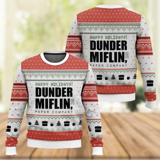 The Office Dunder Mifflin Happy Holidays Sweater, The Office Ugly Christmas Sweater, Michael Scott Xmas Sweater, Christmas Sweater Gift