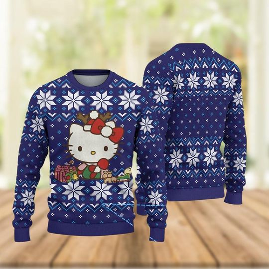 Hello Kitty Christmas Sweater, Cartoon Sweater, Xmas Holiday Gift, Sweater For Women Kid, Merry Christmas Shirt, Sweater Gift For Her